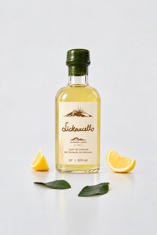 Petaca de Lickancello 200 ml, licor de limones del Desierto de Atacama, con limón